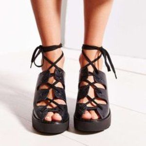 TBA Lace Up Platform Sandals Croc Embossed